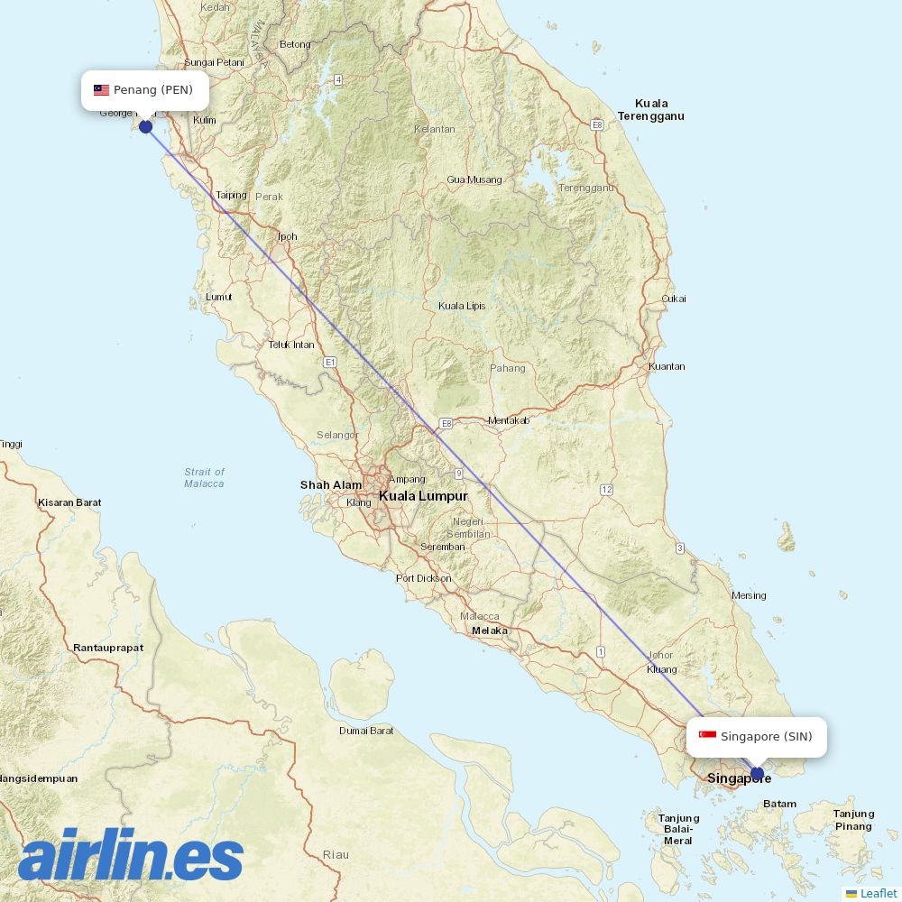 Singapore Airlines at PEN route map