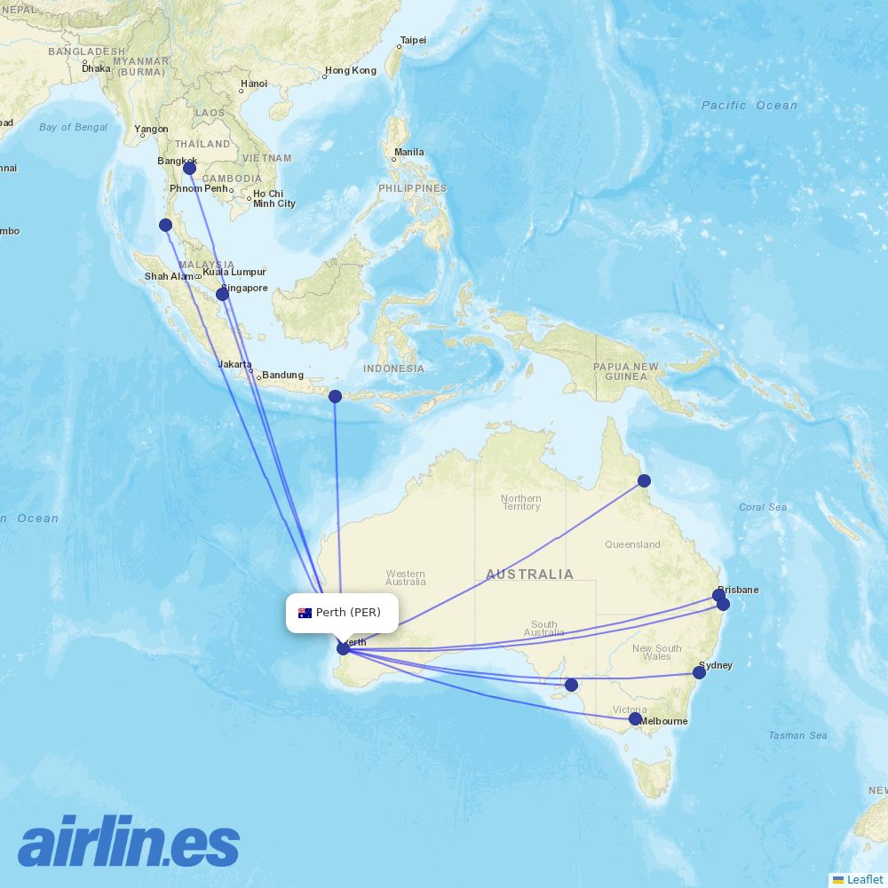 Jetstar at PER route map