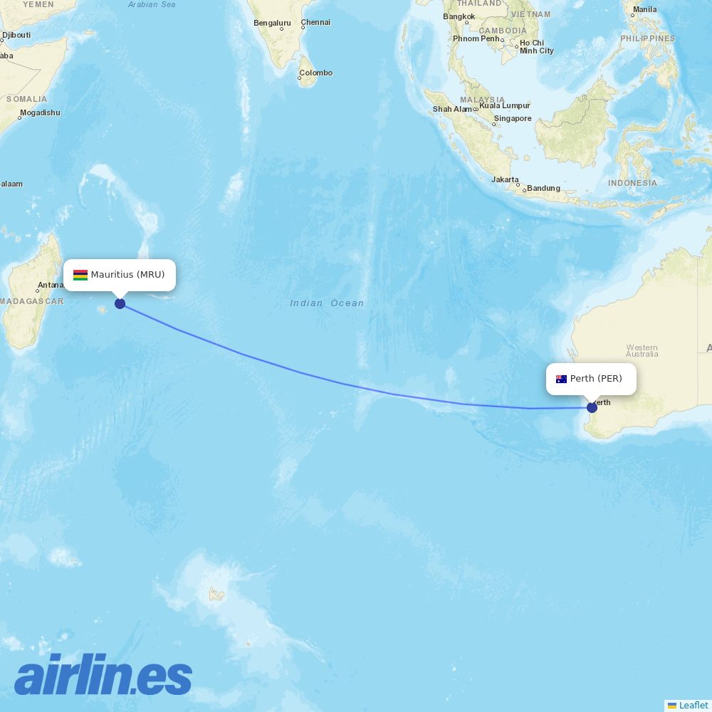 Air Mauritius at PER route map