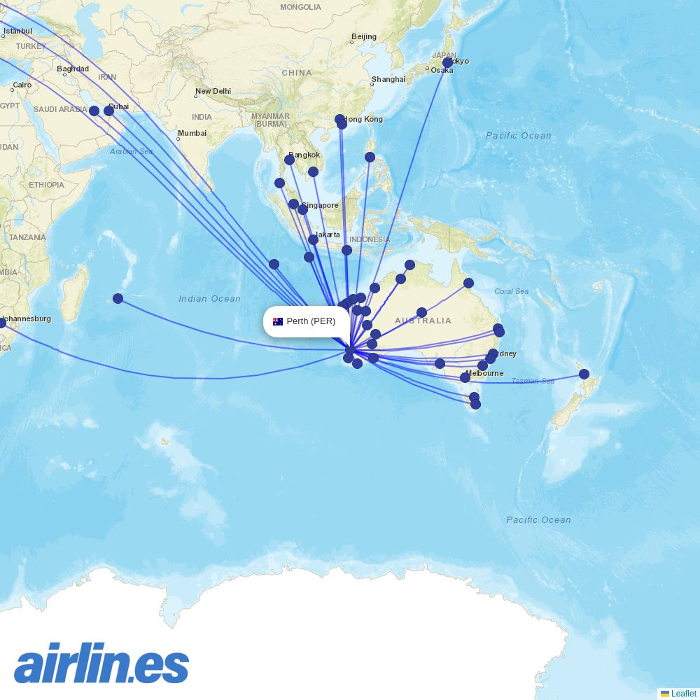 Alliance Airlines at PER route map
