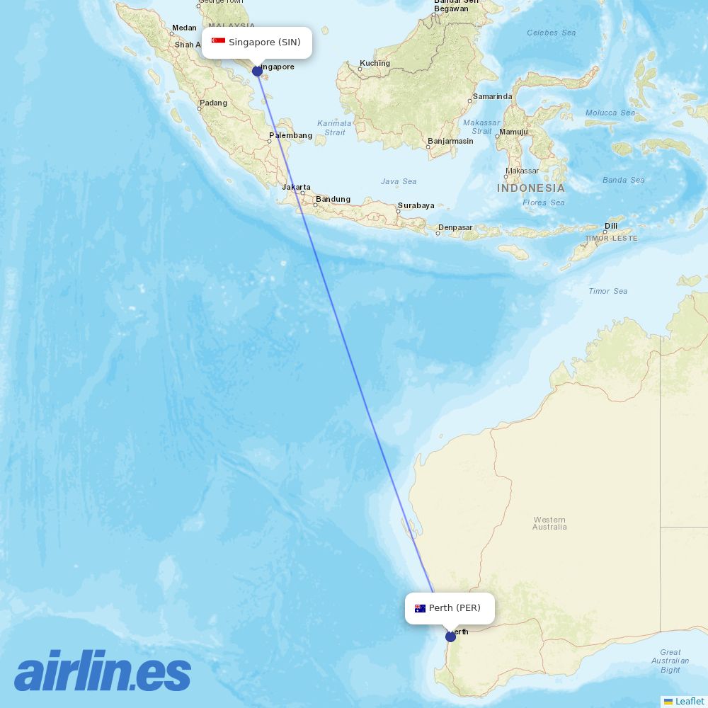 Singapore Airlines at PER route map