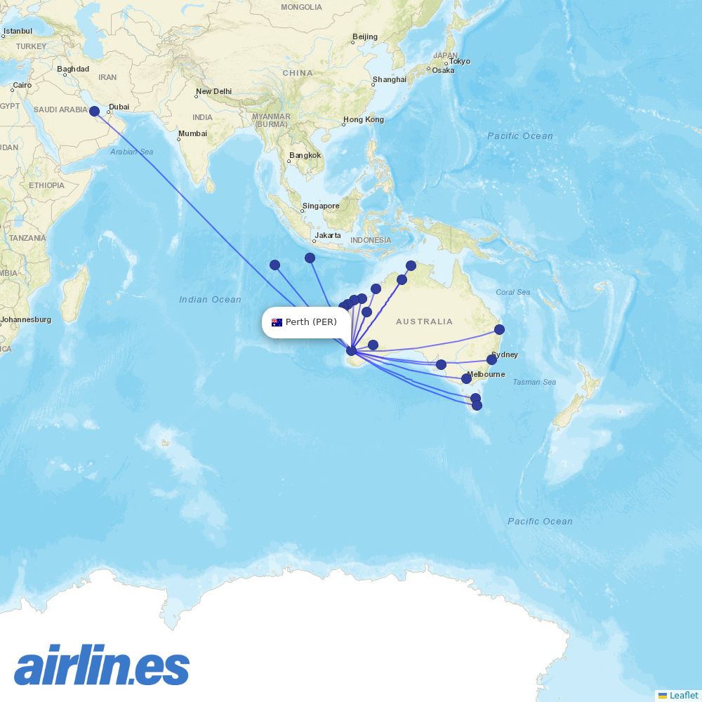 Virgin Australia at PER route map