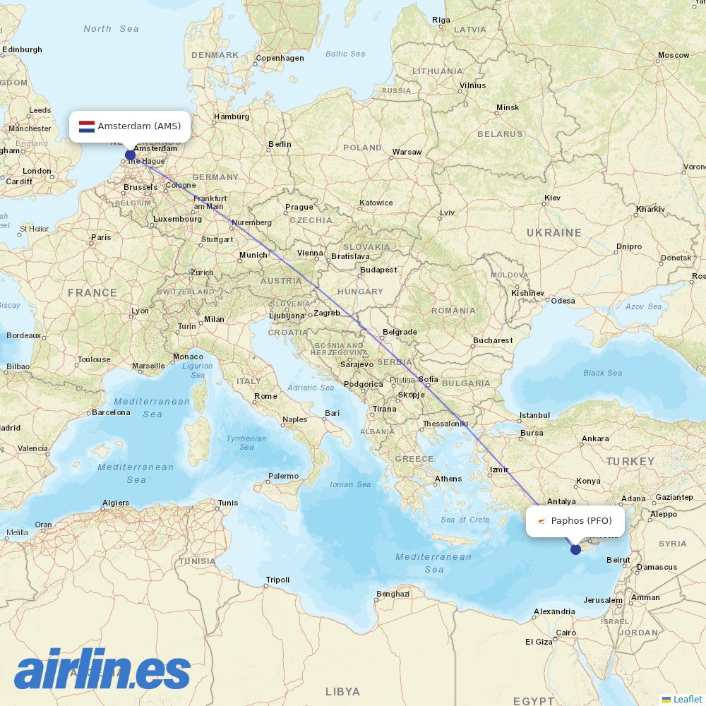 Transavia from Paphos International Airport destination map