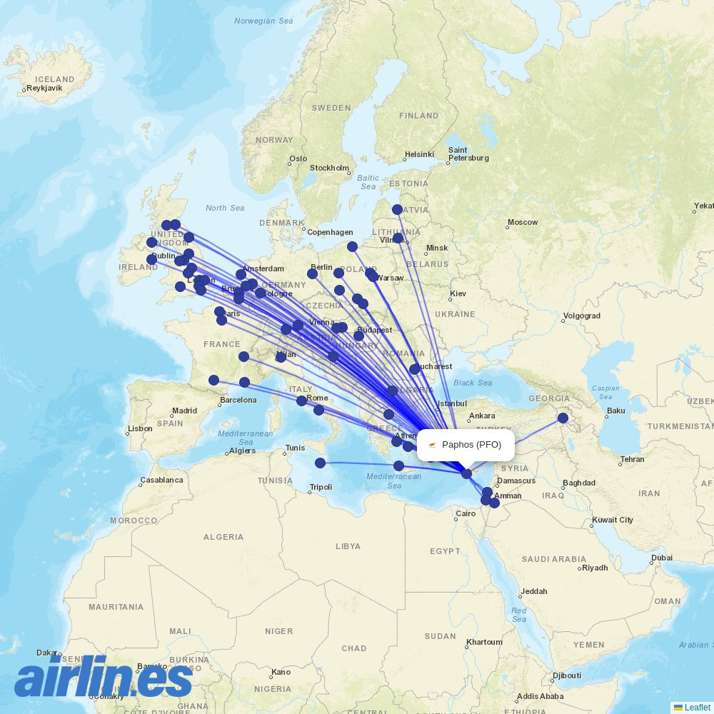 Wizz Air from Paphos International Airport destination map