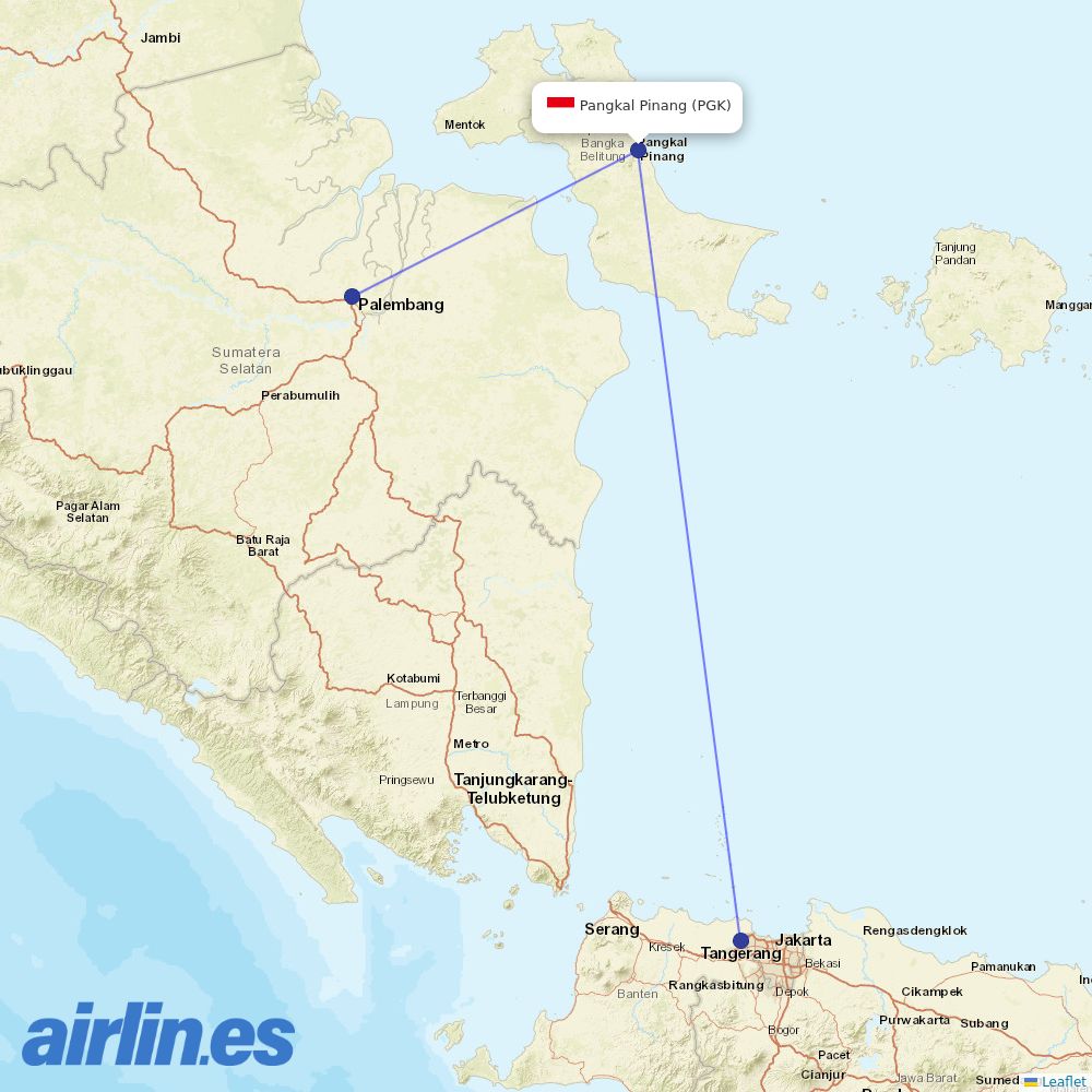 Sriwijaya Air from Pangkalpinang destination map