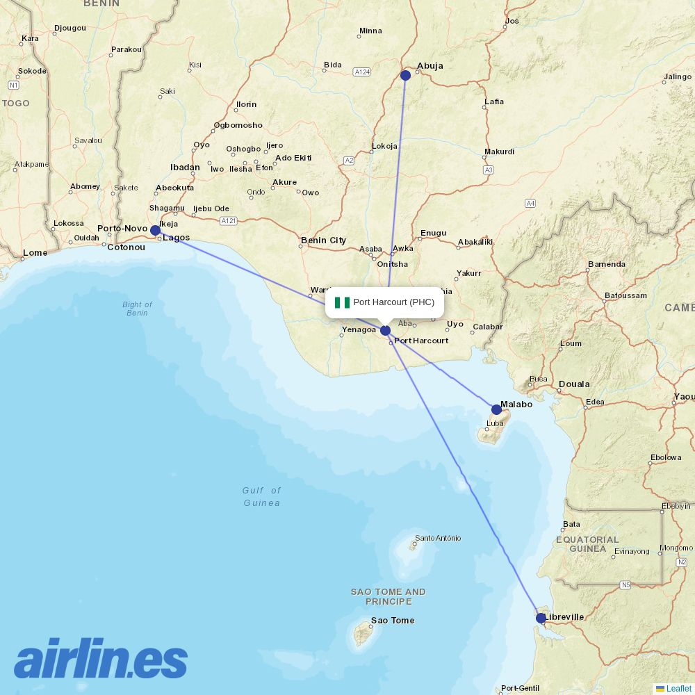 Afrijet at PHC route map