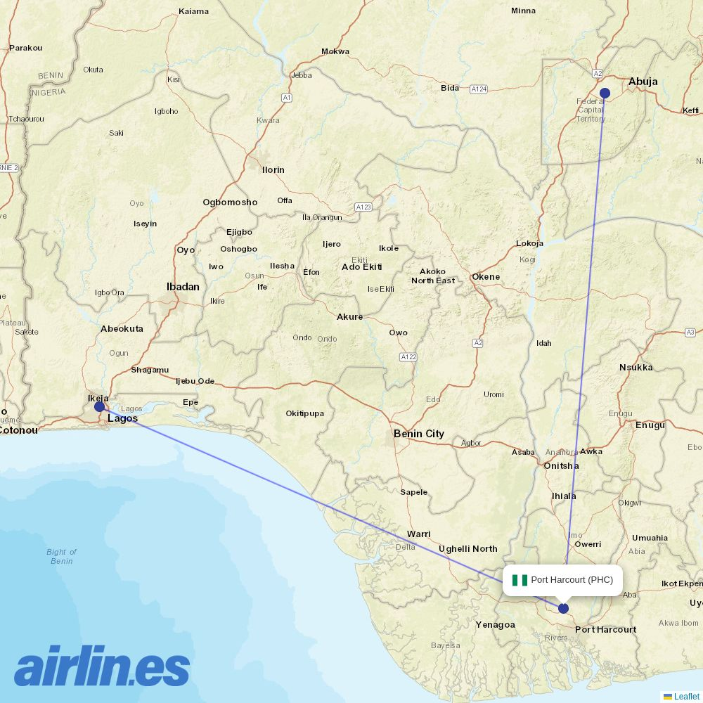 Arik Air from Port Harcourt International destination map