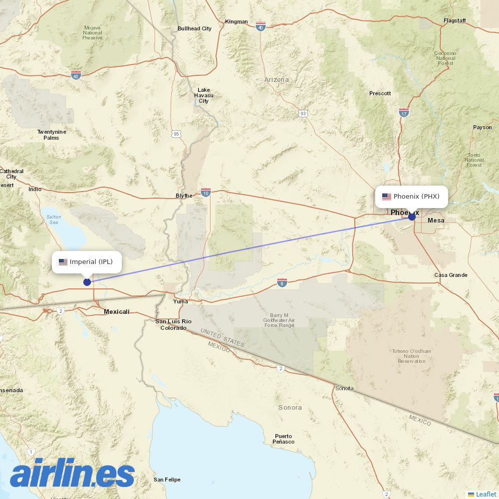 Southern Airways Express from Phoenix Sky Harbor International destination map