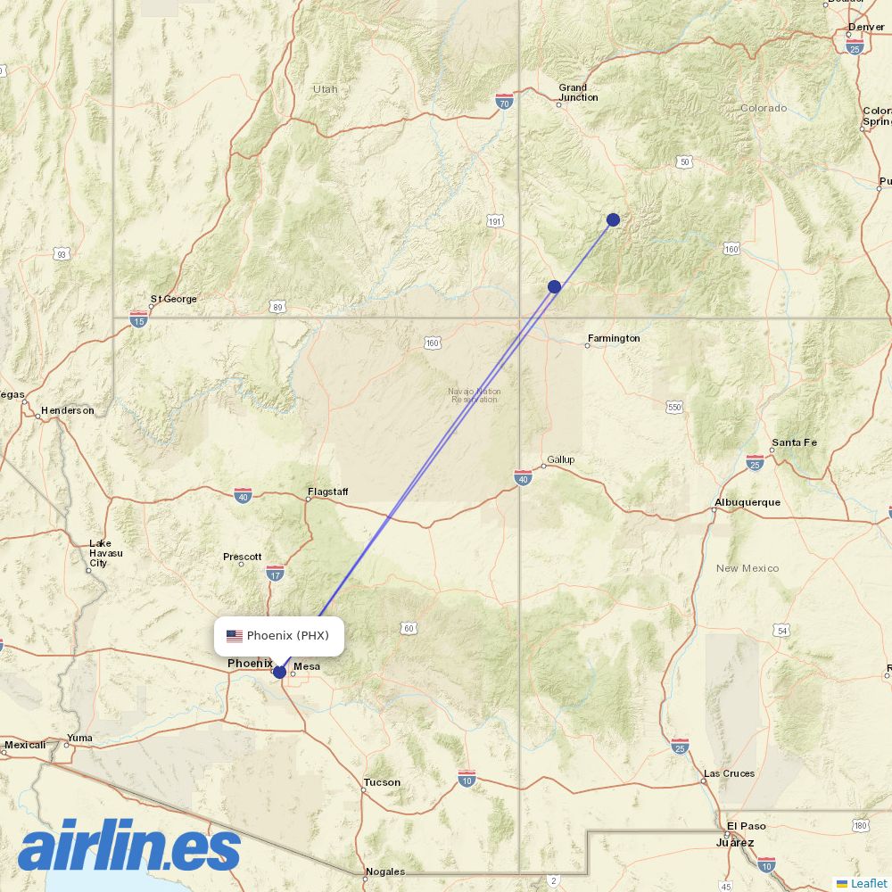 Key Lime Air from Phoenix Sky Harbor International destination map