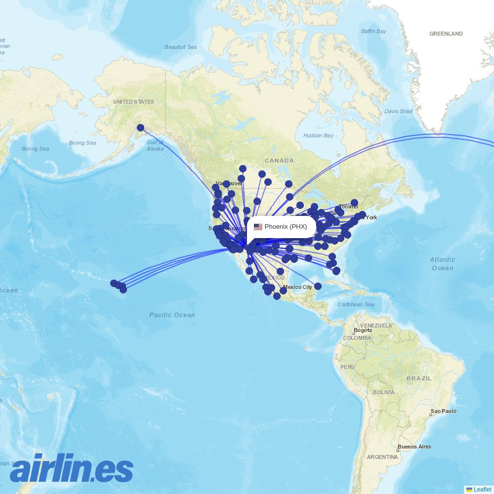 Porter Airlines from Phoenix Sky Harbor International destination map
