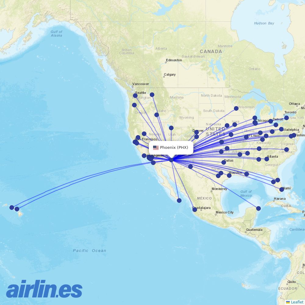 Southwest at PHX route map