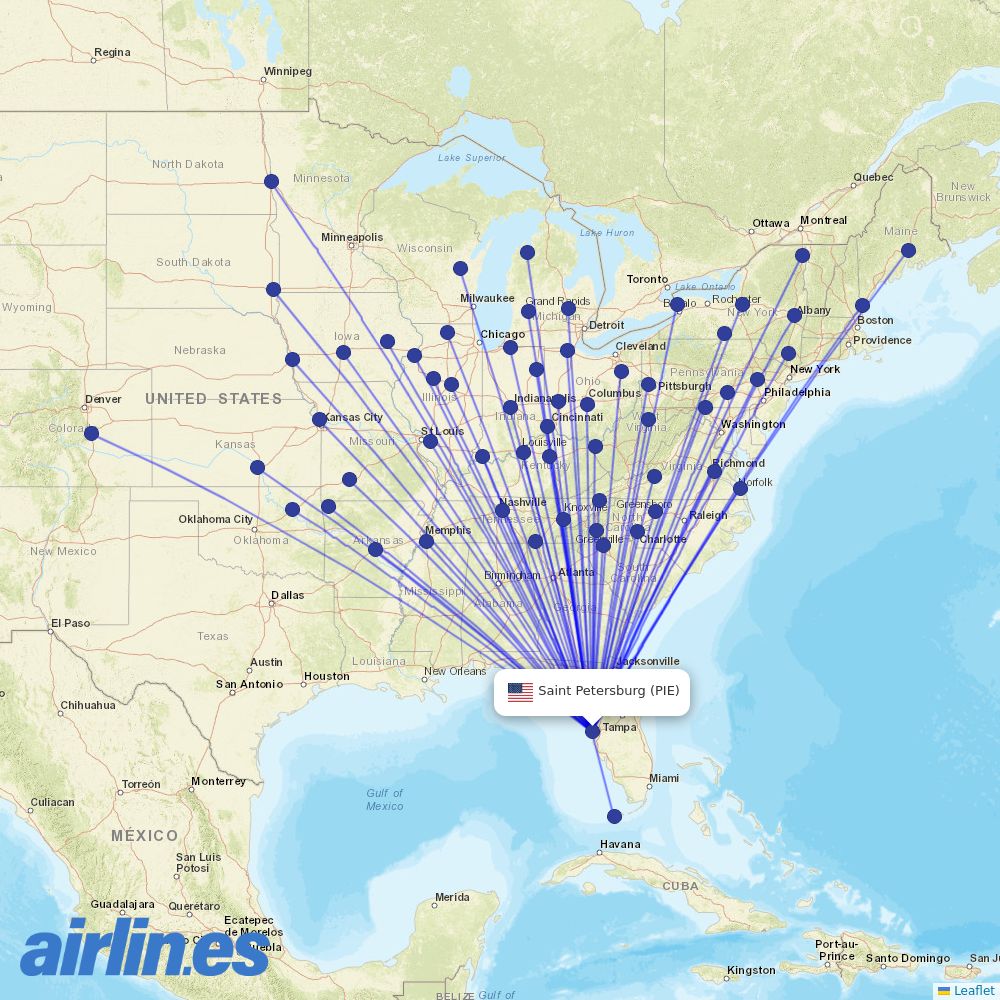 Allegiant at PIE route map