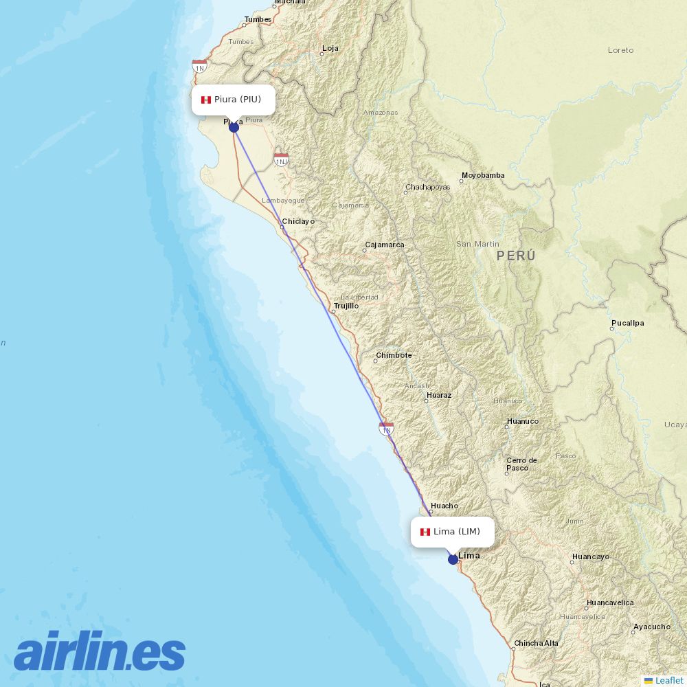 Sky Airline at PIU route map