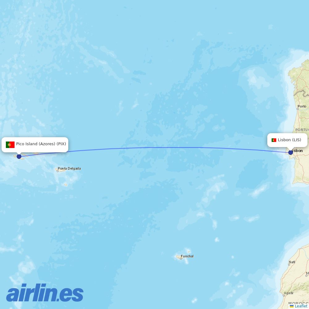 Azores Airlines at PIX route map