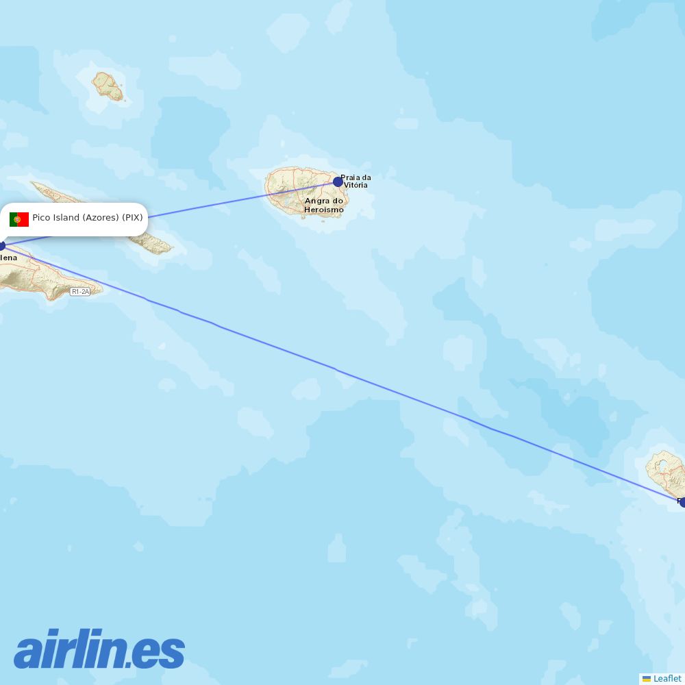 SATA - Air Acores from Pico Island Airport destination map