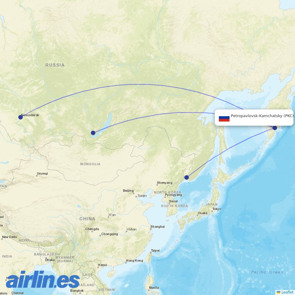 S7 Airlines from Petropavlovsk-Kamchatsky Airport destination map