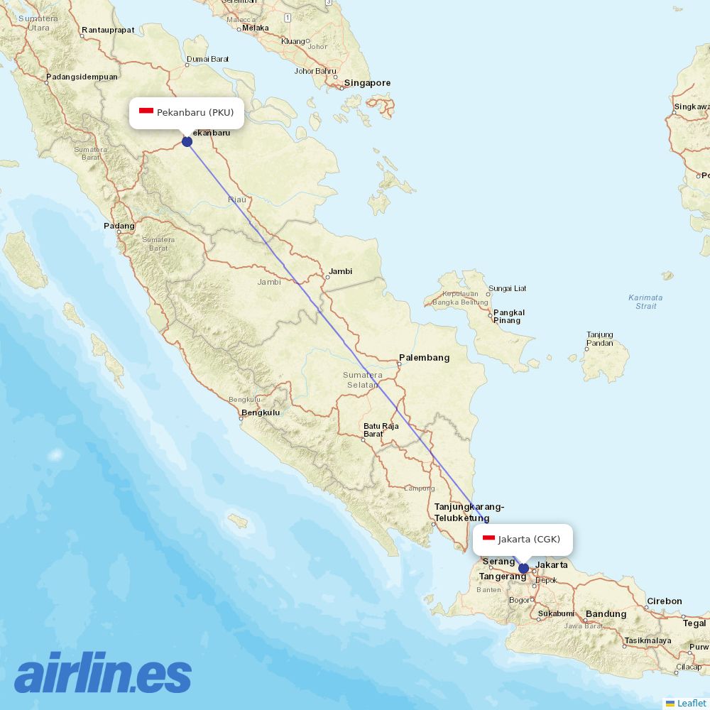 Garuda Indonesia from Sultan Syarif Kasim Ii destination map