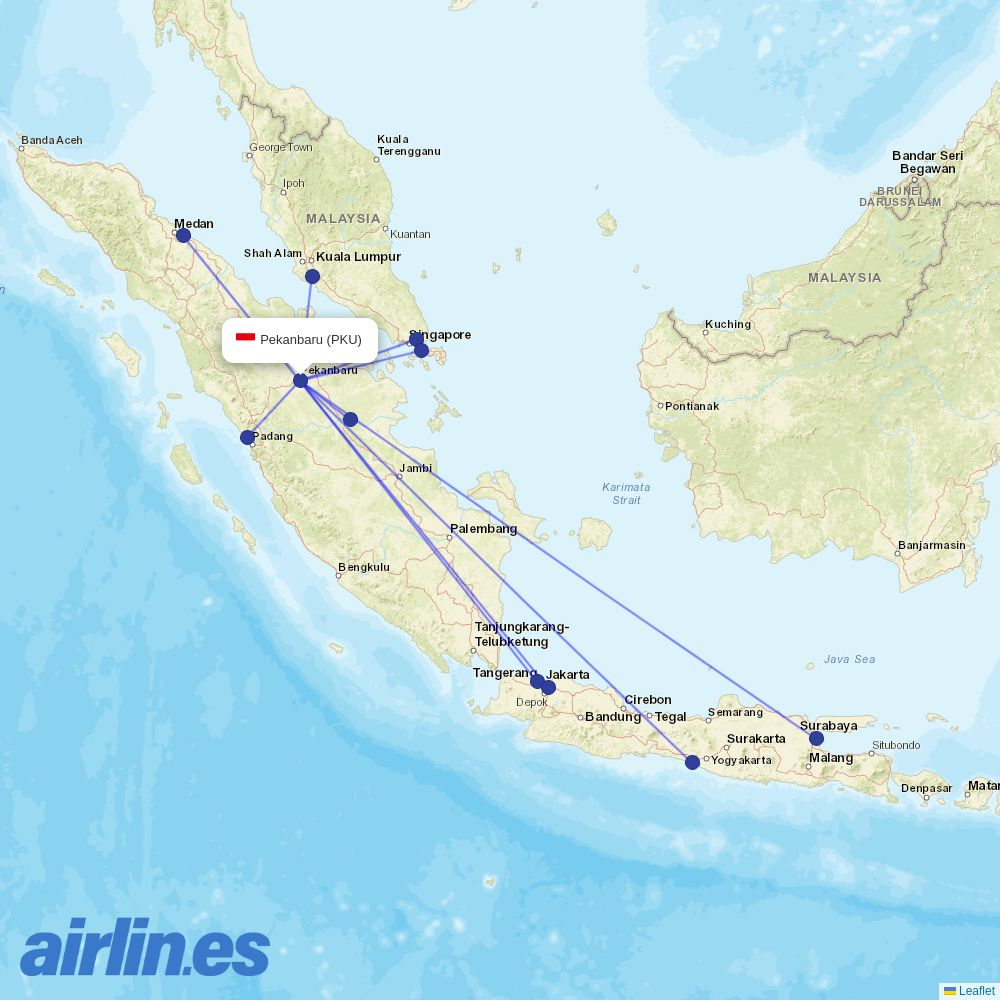 Super Air Jet from Sultan Syarif Kasim Ii destination map
