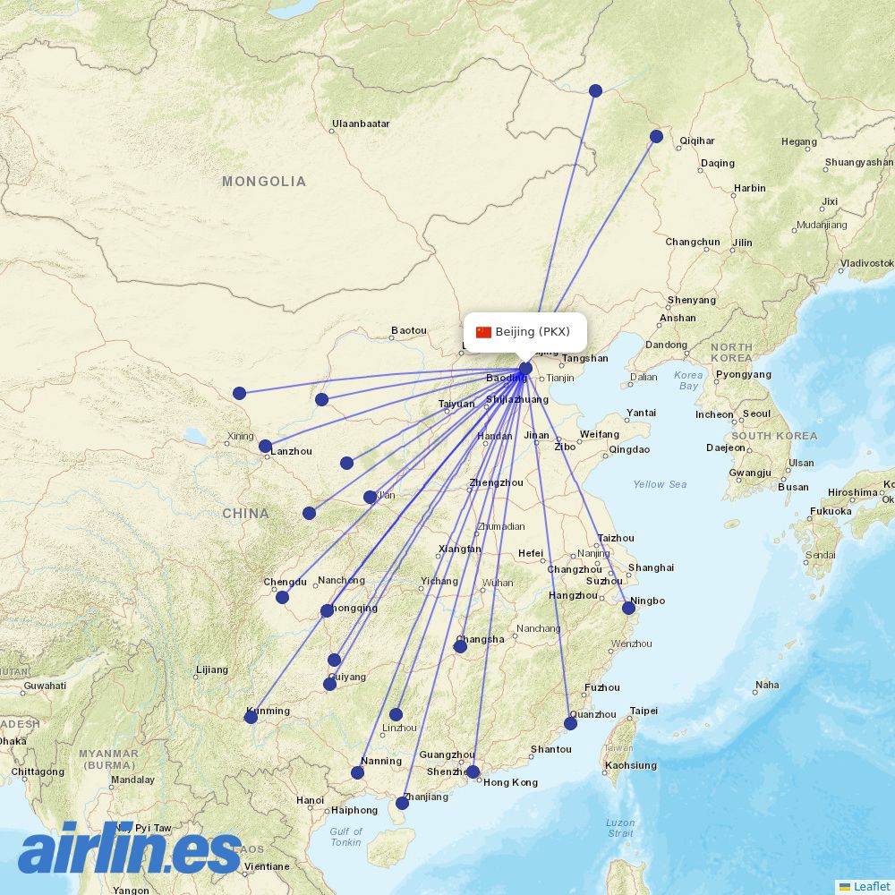Hebei Airlines at PKX route map
