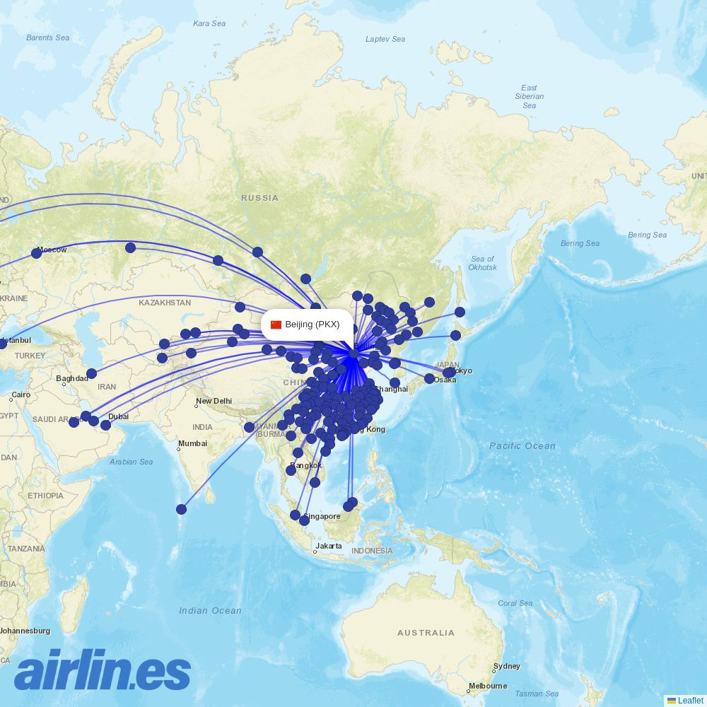 Qingdao Airlines from Daxing International Airport destination map