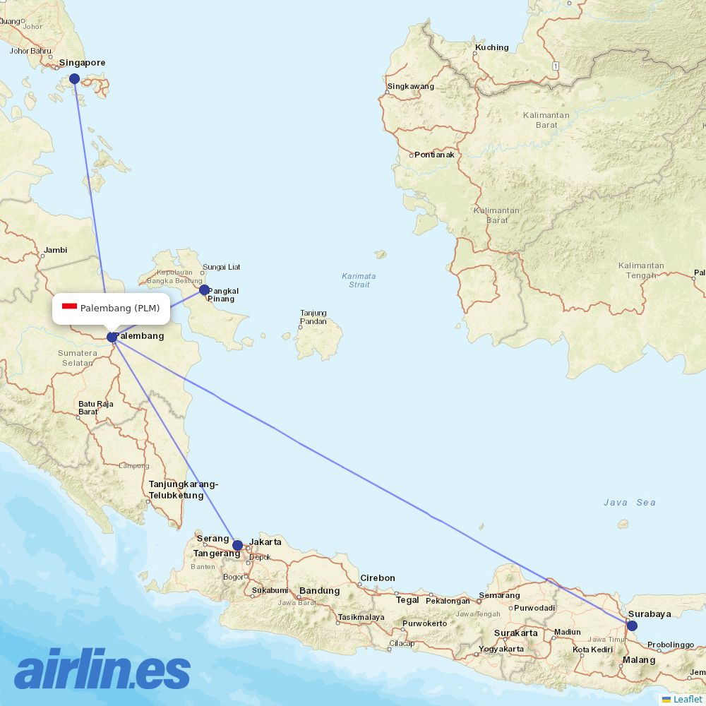 Lion Air from Sultan Mahmud Badaruddin Ii destination map
