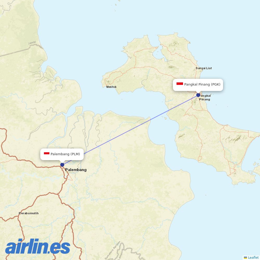 Sriwijaya Air from Sultan Mahmud Badaruddin Ii destination map