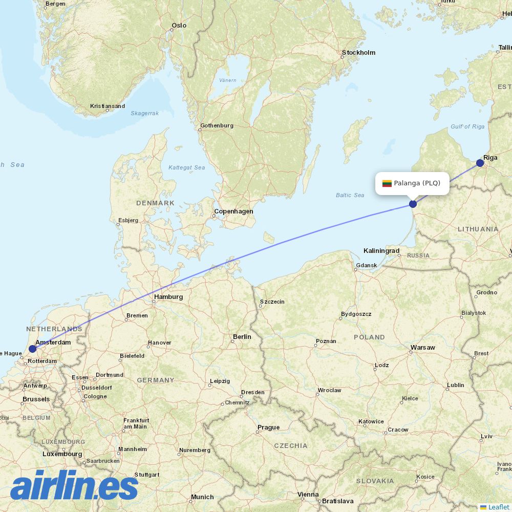 Air Baltic from Palanga Intl destination map
