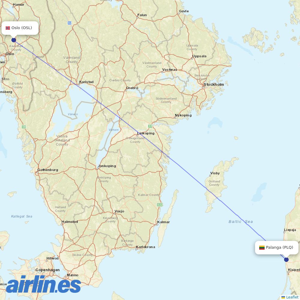 Norwegian Air Sweden from Palanga Intl destination map