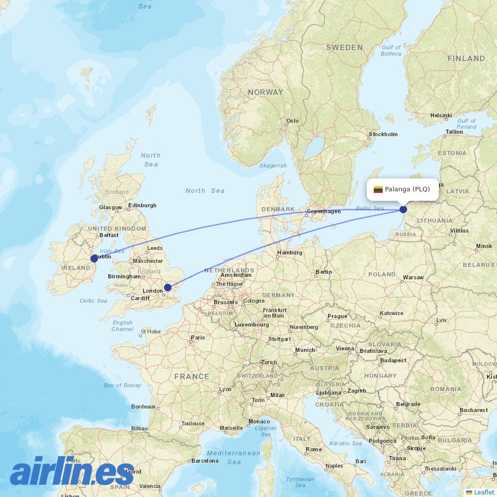 Ryanair from Palanga Intl destination map