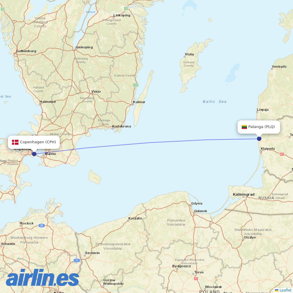 Scandinavian Airlines from Palanga Intl destination map