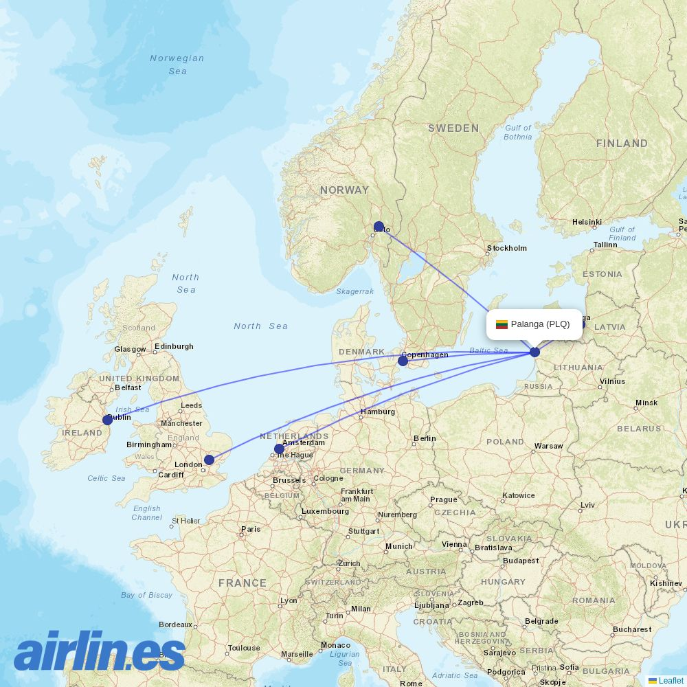 Wizz Air from Palanga Intl destination map