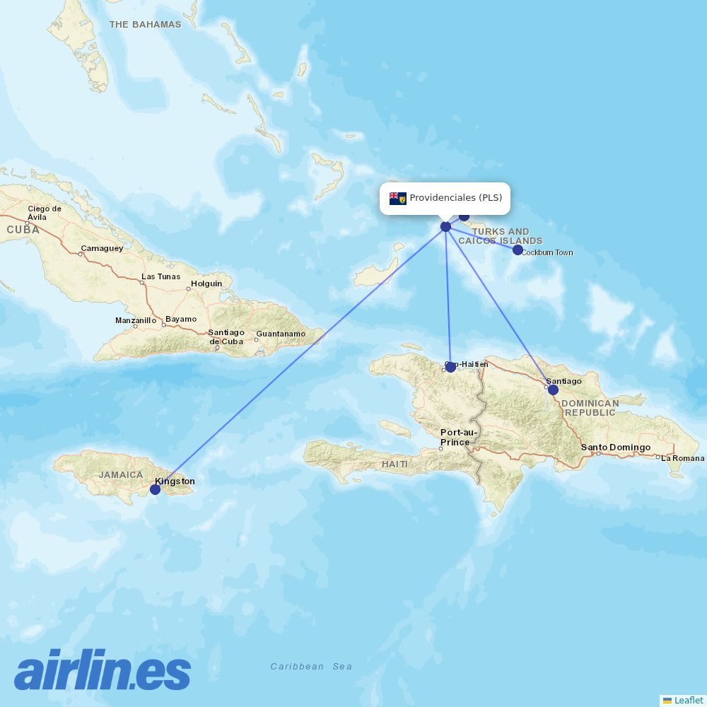Caicos Express Airways from Providenciales destination map