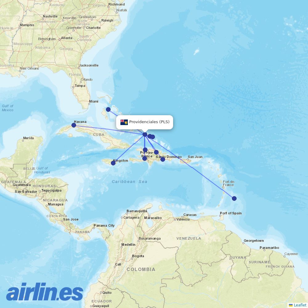 interCaribbean Airways at PLS route map