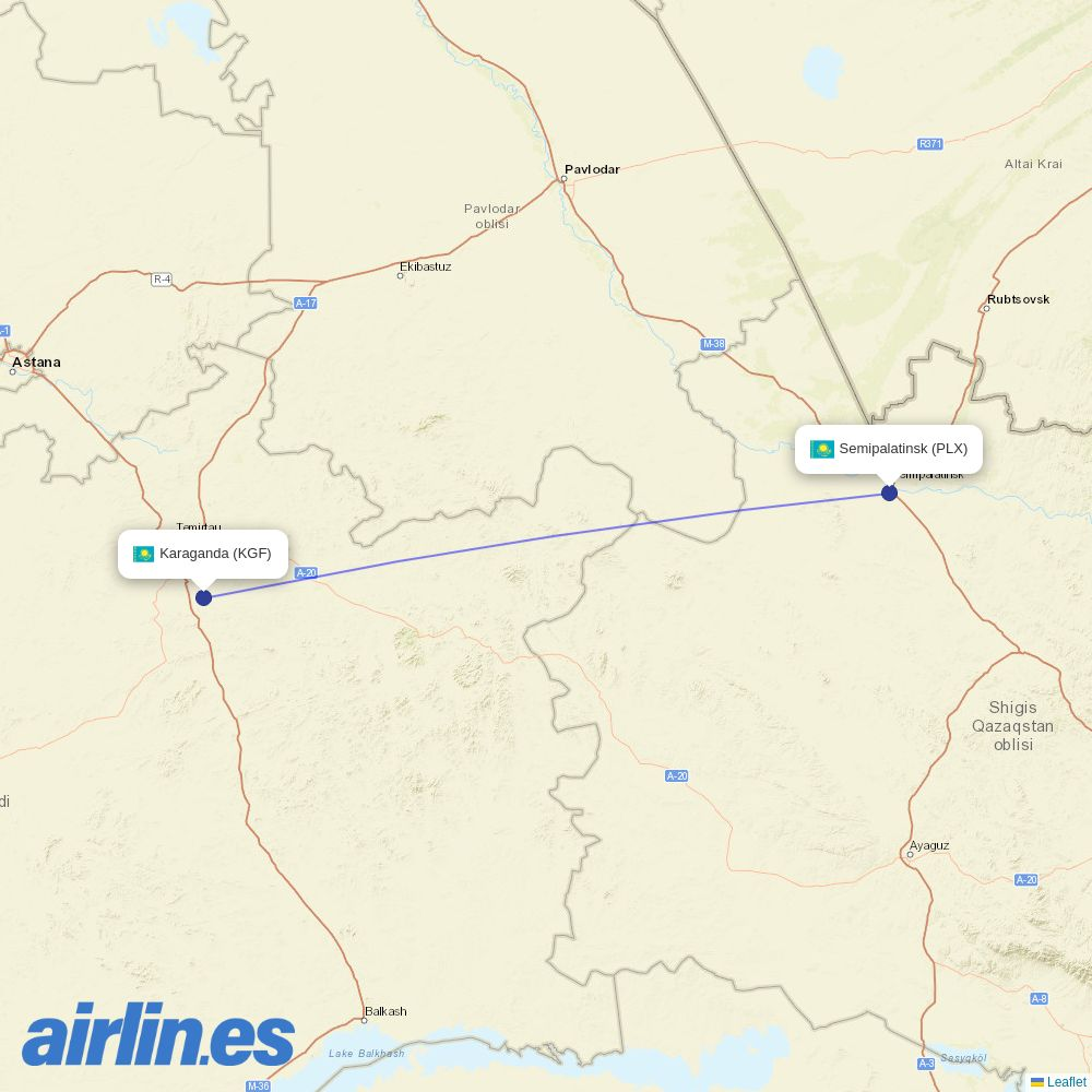 SCAT Airlines from Semipalatinsk Airport destination map