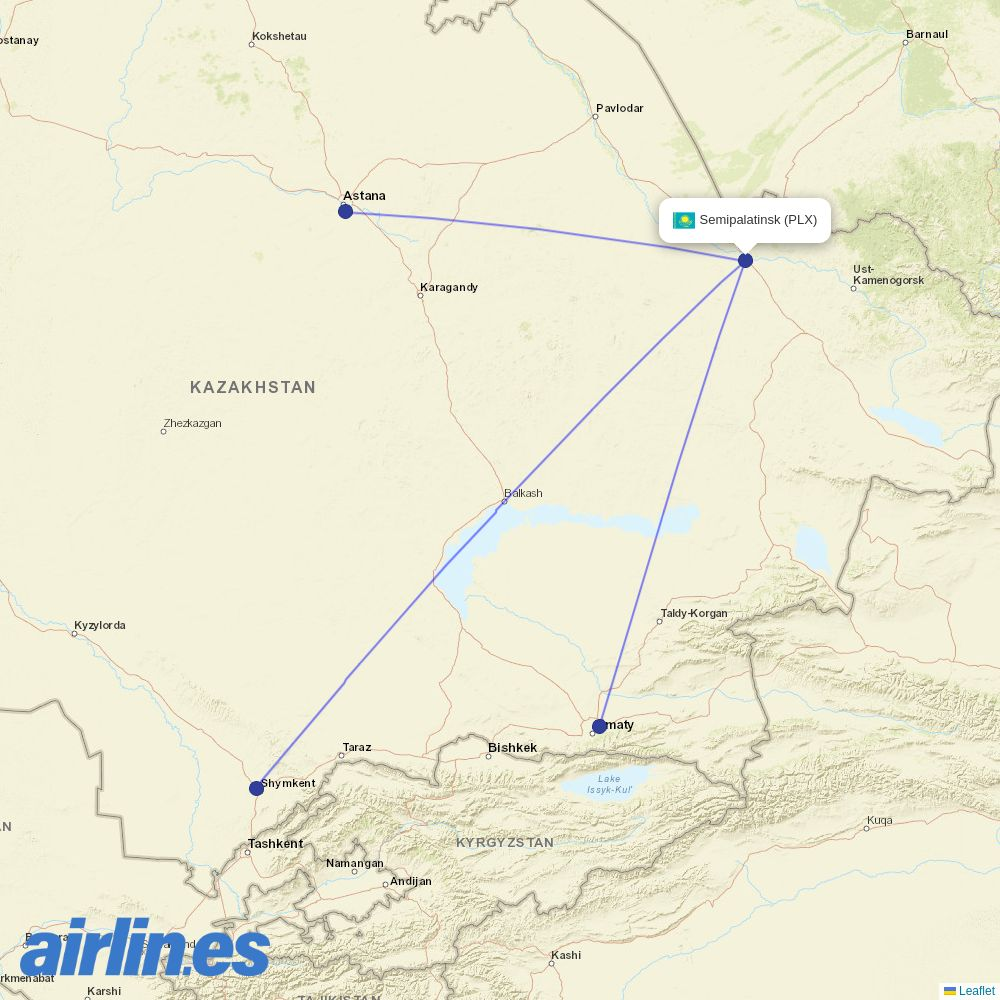 FlyArystan at PLX route map