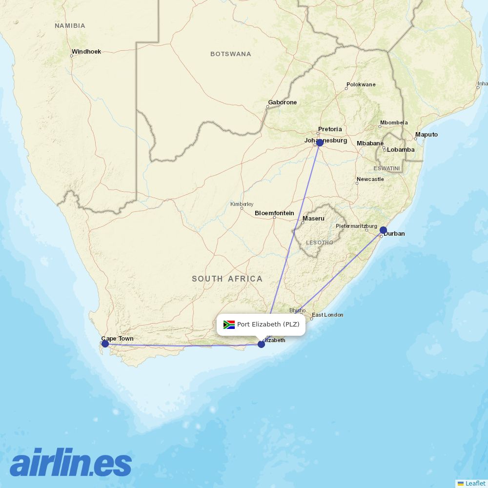 Airlink from Port Elizabeth destination map