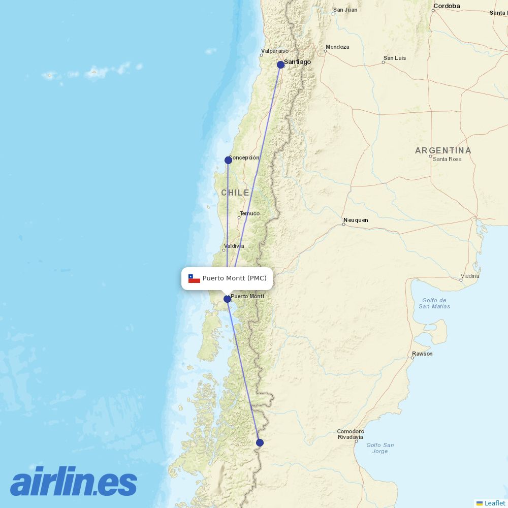 JetSMART from El Tepual International destination map