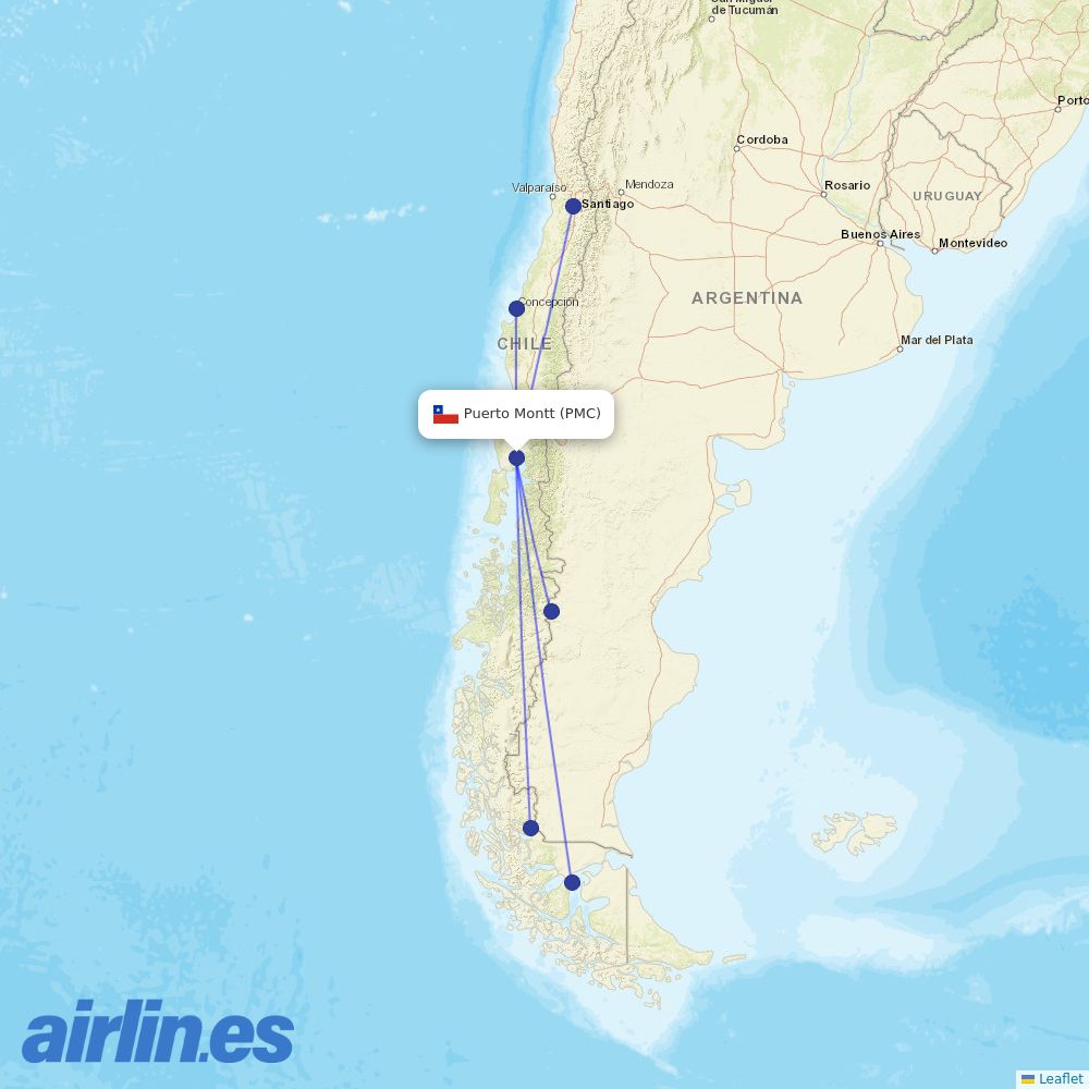 LATAM Airlines from El Tepual International destination map