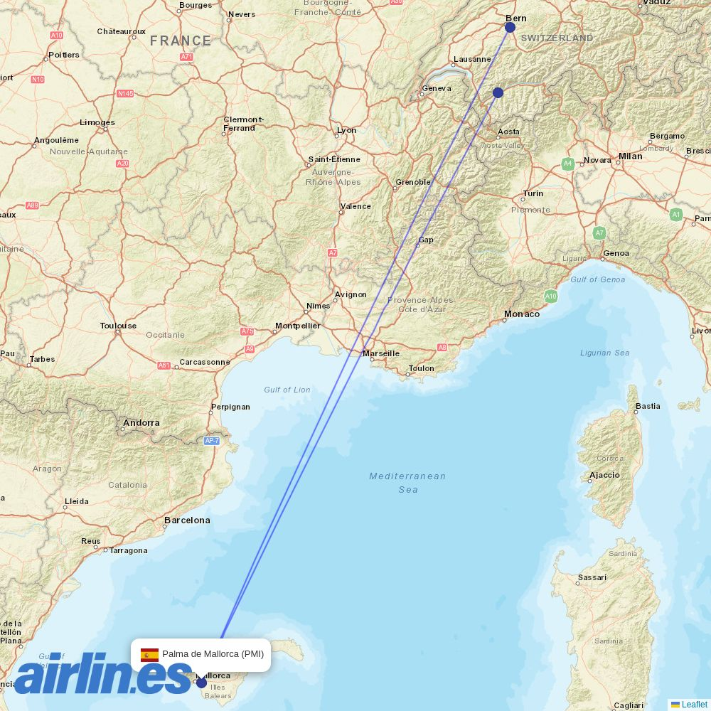 Helvetic Airways at PMI route map