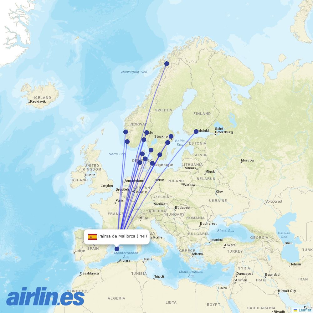 Norwegian Air Sweden at PMI route map