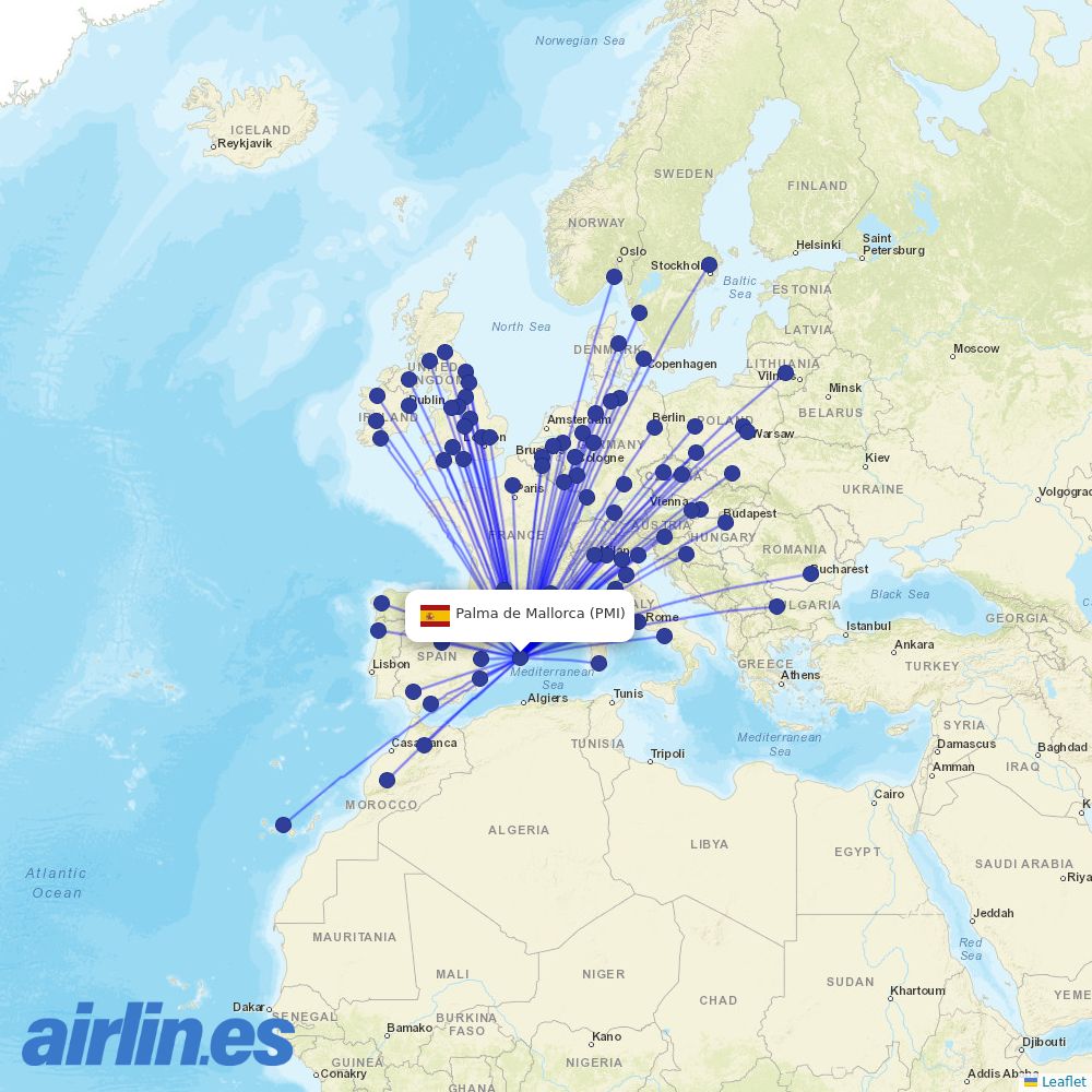 Ryanair at PMI route map