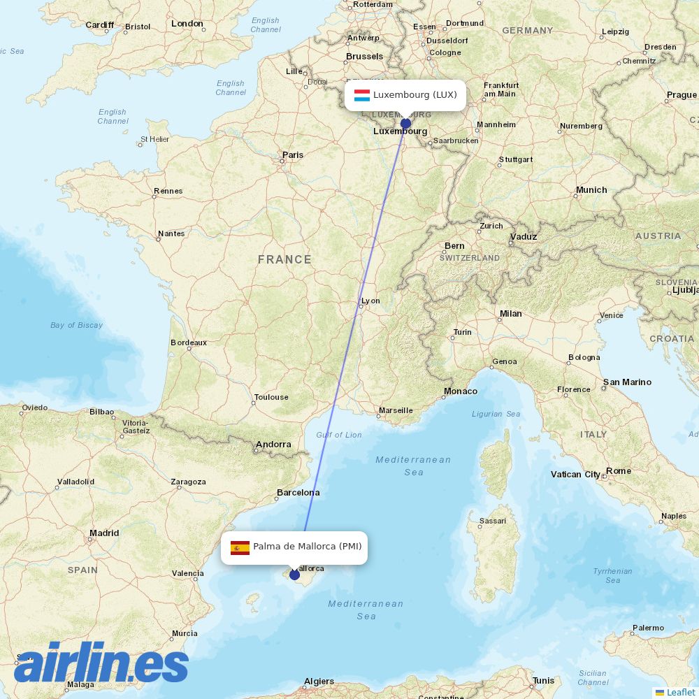 Luxair at PMI route map