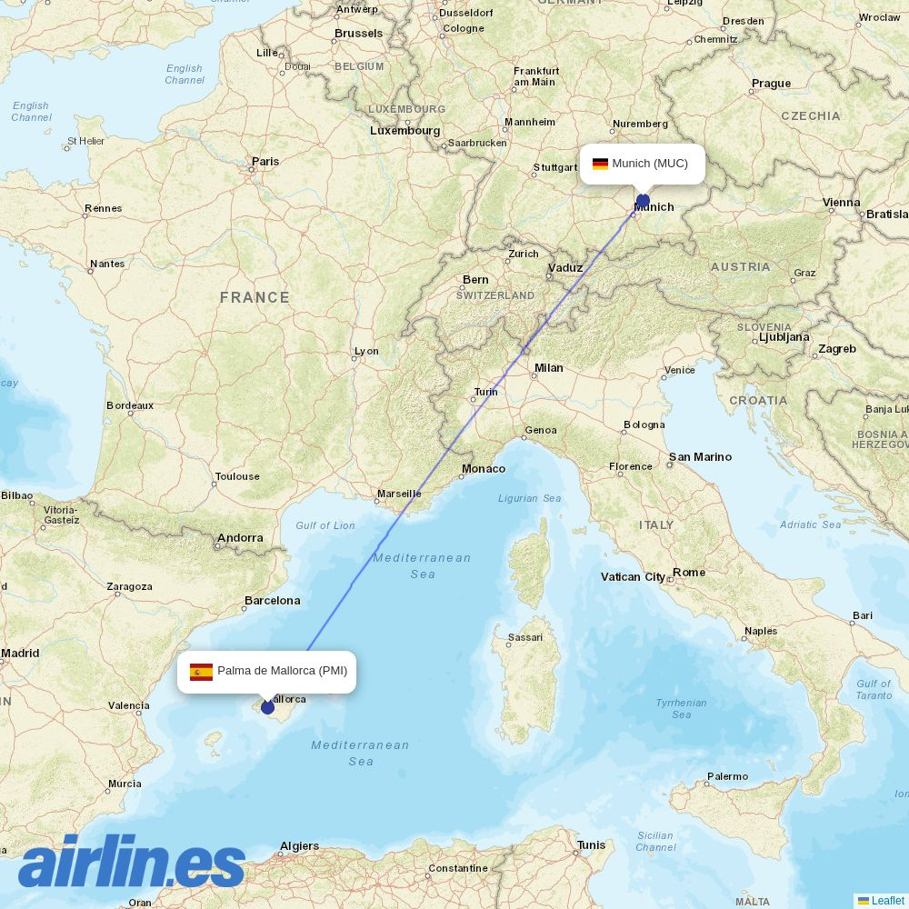 Lufthansa City Airlines from Palma De Mallorca Airport destination map