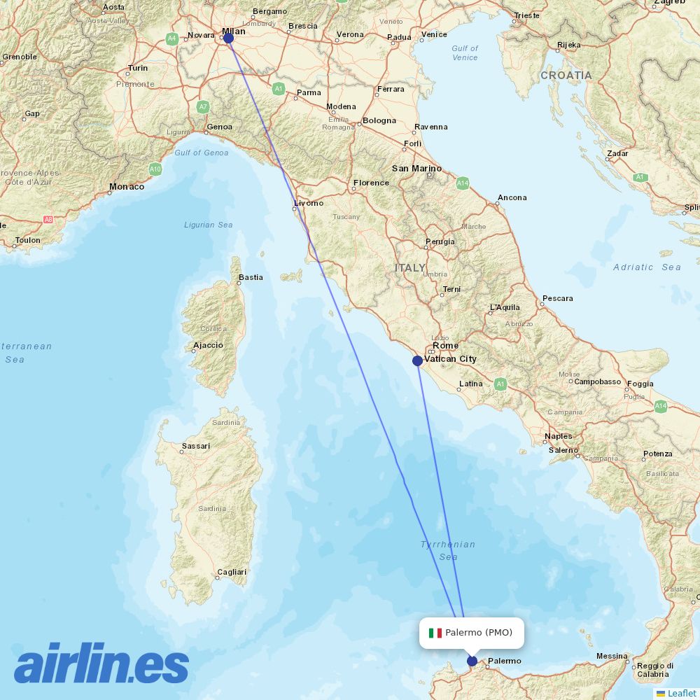 ITA Airways at PMO route map