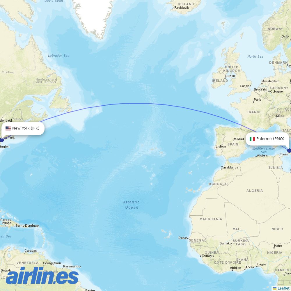 Neos from Falcone Borsellino Airport destination map