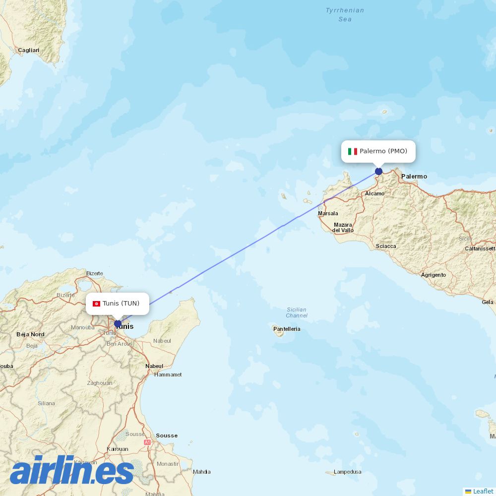 Tunisair Express at PMO route map