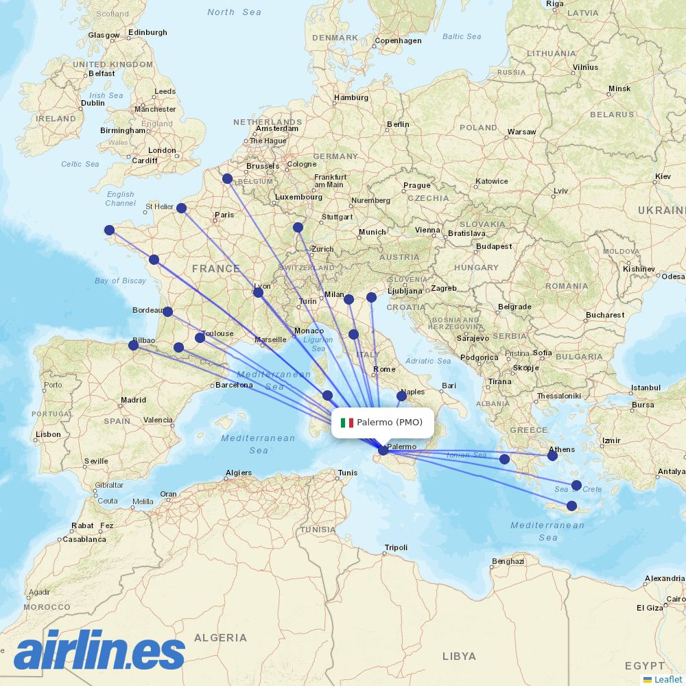Volotea from Falcone Borsellino Airport destination map
