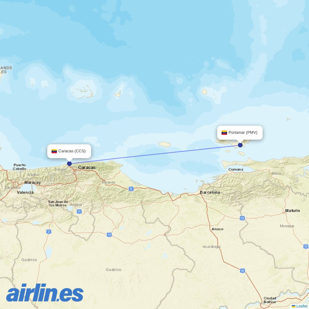Rutaca Airlines at PMV route map