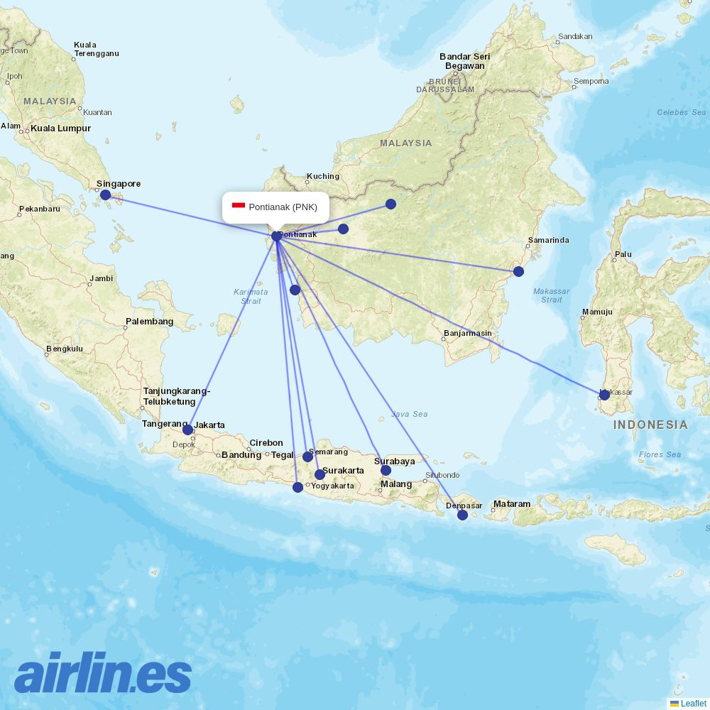 Batik Air from Supadio destination map