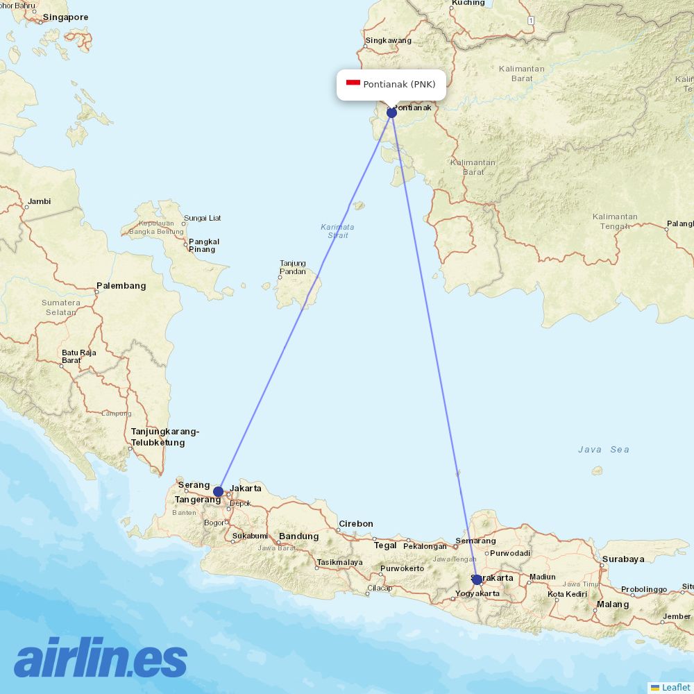 Nam Air from Supadio destination map